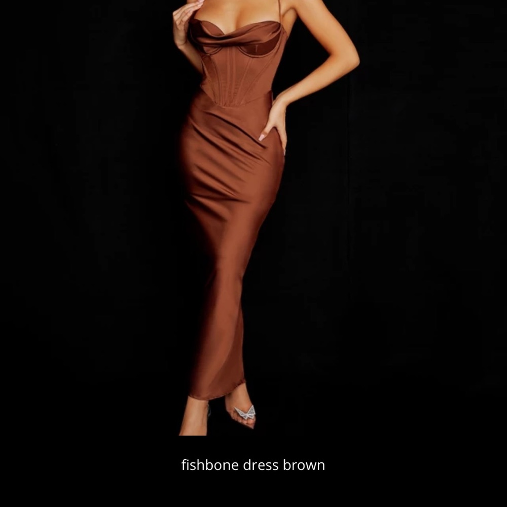 Satin Maxi Bodycon Fishbone dress